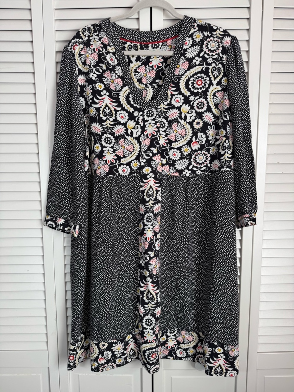 Boden Mollie Floral Paisley Polka Dot V-Neck Tunic Dress Boho Size 16 (XL) - Picture 1 of 9